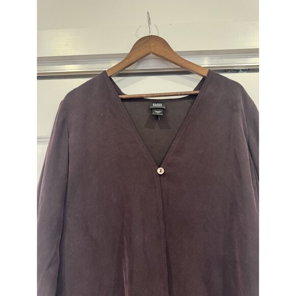 Eileen Fisher Womens M Burgundy Single Button Slit 100% Silk Blouse Georgette - Picture 3 of 8
